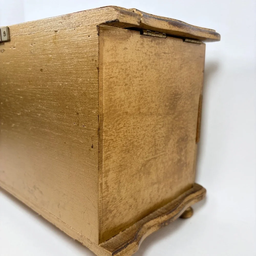 1970s Florentine Style Wooden Music Jewelry Chest Box Japan Love Story